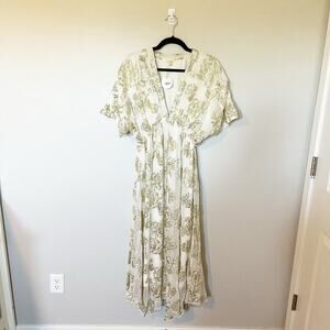 En Crème Cream Metallic Floral Jacquard Overlay Maxi Dress small nwt